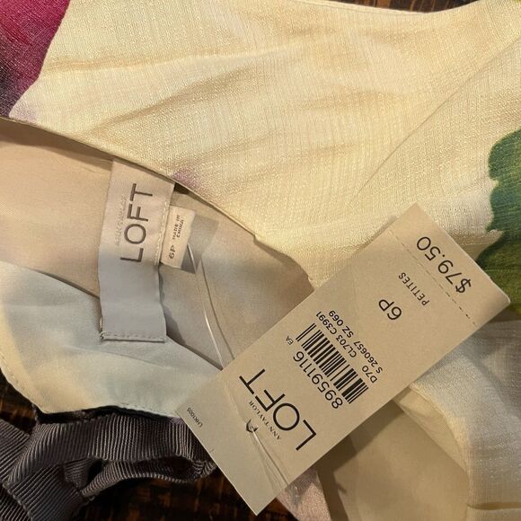 NWT  LOFT dress Pink Ivory Multi Floral Linen Blend Shift Sleeveless Petite 6 - Picture 5 of 6